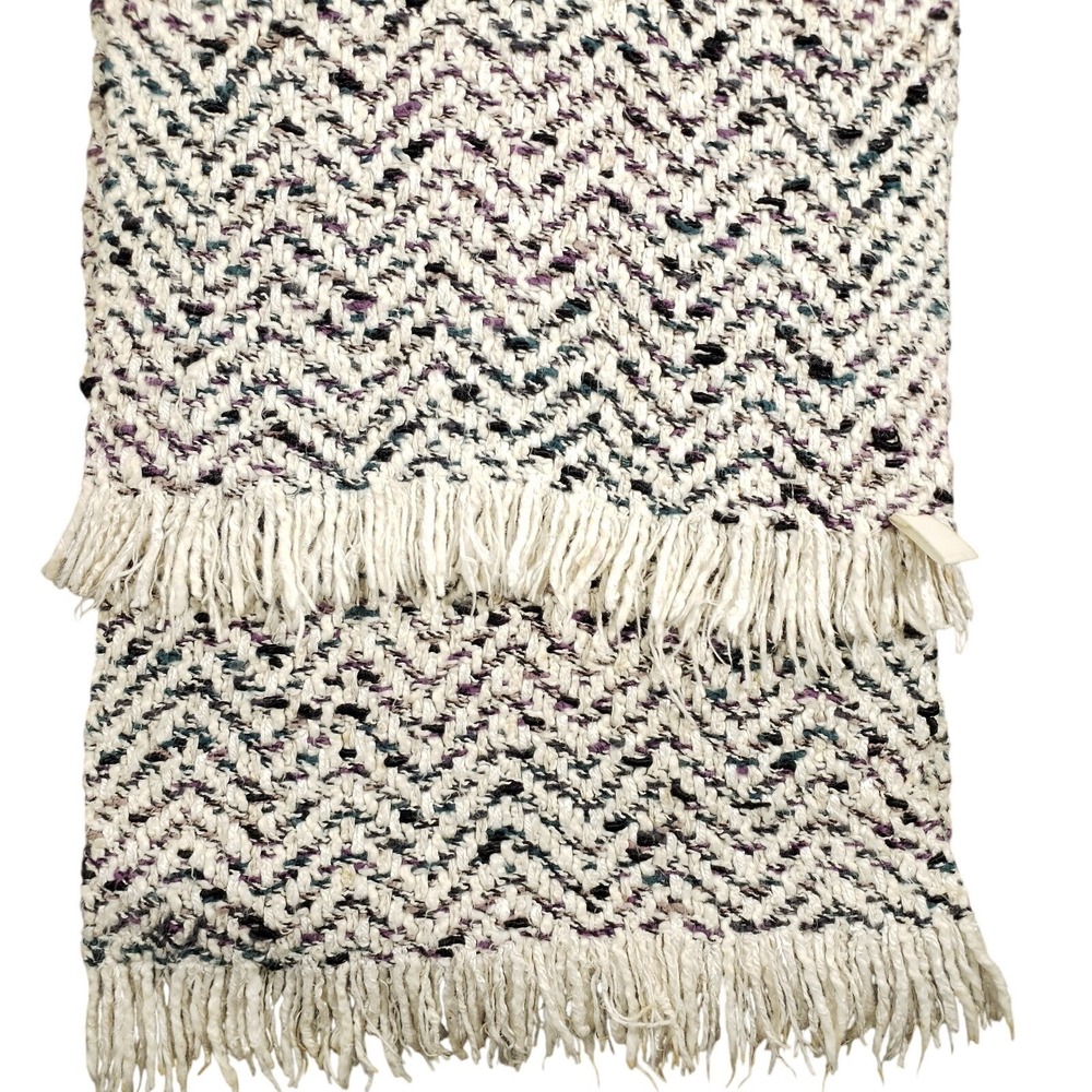 Faye Volk Scarf Women OS Cream Textured Chevron Silk Blend Hand Knit Fringe Art - Picture 1 of 7